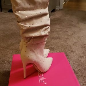 Cream Tall Studded Boots